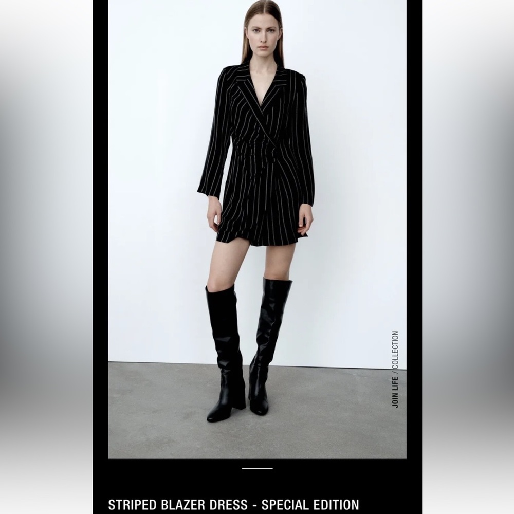 Zara Draped Front Blazer Black White Striped Mini Dress Size M Bloggers